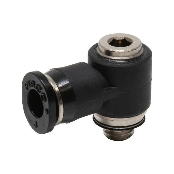 日本ピスコ チューブフィッティングミニタイプ 六角穴付ユニバーサルエルボ チューブ4 接続口径M5×0.8 POL4-M5M 1個（直送品）