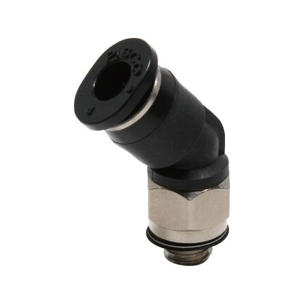 日本ピスコ チューブフィッティングミニ 45°エルボ φ4 接続口径M5×0.8 PLH4-M5M 1個 61-1910-81（直送品）