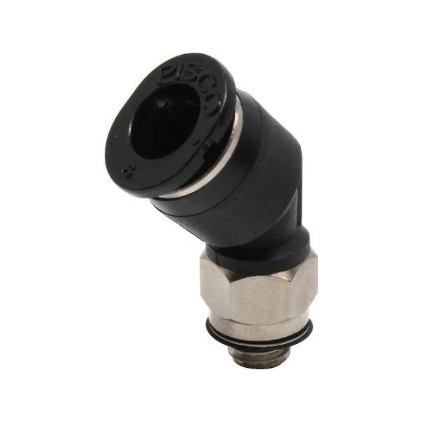 日本ピスコ チューブフィッティングミニ 45°エルボ φ6 接続口径M5×0.8 PLH6-M5M 1個 61-1910-83（直送品）