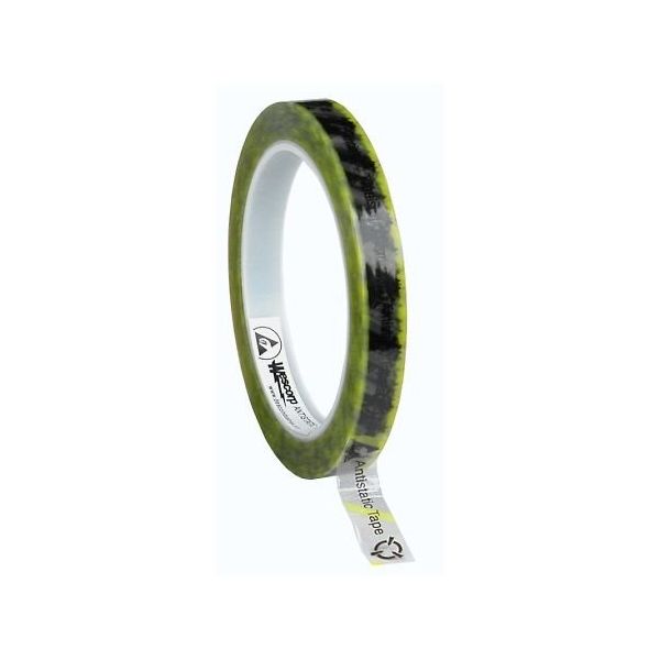 DESCO JAPAN テープ WESCORP 透明 静電気防止 黄色ストライプ マーク付き 13mm×65.8m ID 79275 1個（直送品）