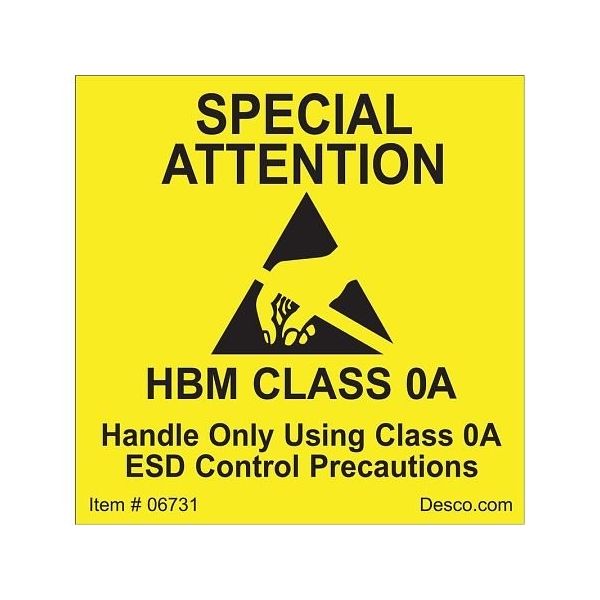 DESCO JAPAN ラベル 「SPECIAL ATTENTION」 HBM CLASS 0A 500枚 06731 1巻（直送品）