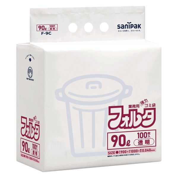 日本サニパック F9C 環優包装フォルタ 90L 透明 4902393206938 1セット(100枚×3点セット)（直送品）