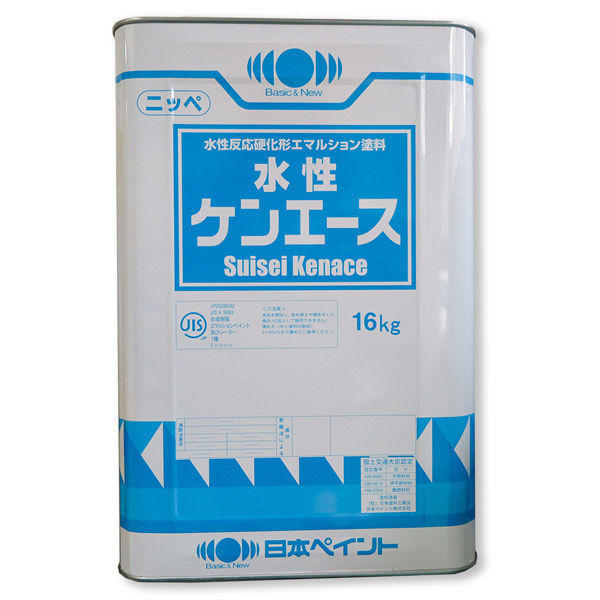 【水性壁面用つや消し塗料】日本ペイント　水性ケンエース　白　16Kg　1005522　1缶（直送品）