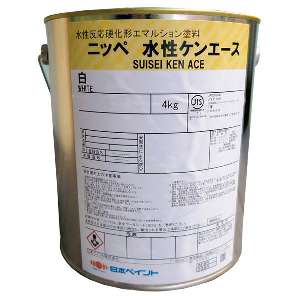 水性壁面用つや消し塗料】日本ペイント 水性ケンエース 白 4Kg 1005524