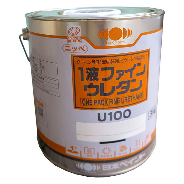 下塗り塗料・下塗り材】日本ペイント １液ファインウレタンＵ100 シャニンブルーＮ 3Kg 3008541 1缶（直送品） - アスクル