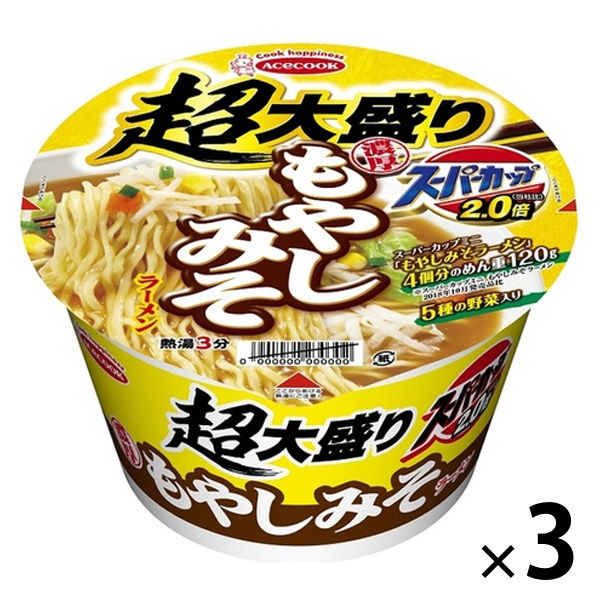 エースコック 超大盛りスーパーカップ2.0倍 濃厚もやしみそラーメン 1セット（3個）