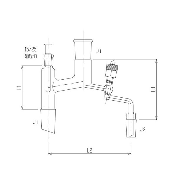 旭製作所 グリースレスバルブ付簡易分留器 高真空グリースレスバルブ PTFE 29/42 19/38 3530-5L3L-V 1個（直送品）