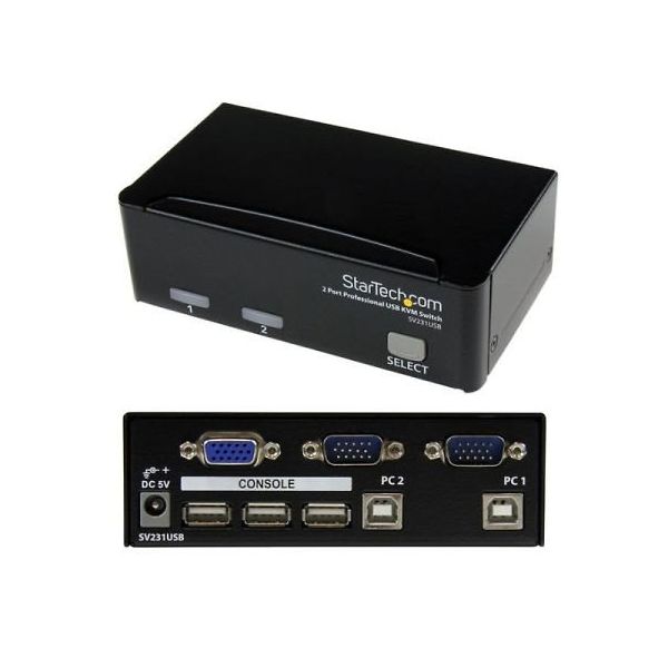 2ポートUSB接続KVMスイッチ PCパソコン2台用CPU切替器 USB/VGAケーブル付属 SV231USB 1個（直送品）
