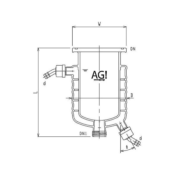 旭製作所 媒体バッフル付二重管式セパラ反応容器 ホース口タイプ・弁座付 Oリング溝付き 3010-6/200A-H-G 1個 62-2097-45（直送品）