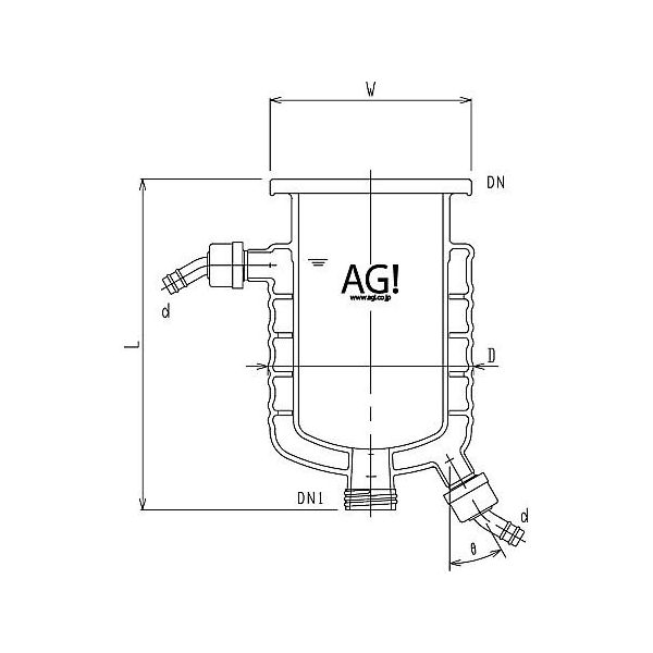 旭製作所 媒体バッフル付二重管式セパラ反応容器 ホース口タイプ・弁座付 3010-05/85A-H 1個 62-2097-11（直送品）