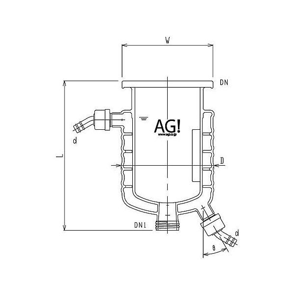旭製作所 媒体バッフル付二重管式セパラ反応容器 ホース口タイプ・弁座付 撹拌バッフル付 3010-3/150A-H-A 1個（直送品）