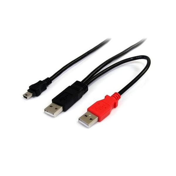 1.8m USB Y字給電ケーブル(USB A ー mini B)外付けハードディスクに対応 USB2HABMY6 1個（直送品）