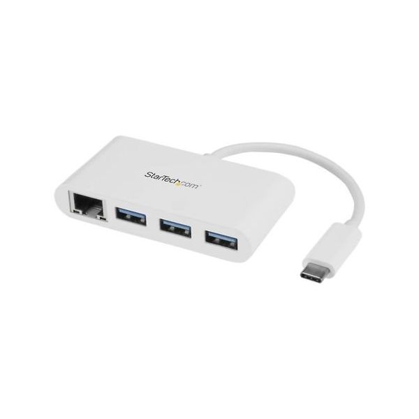 3ポートUSB 3.0ハブ USB TypeーC接続 ギガビット有線LANアダプタ搭載 ホワイト HB30C3A1GEA 1個（直送品）