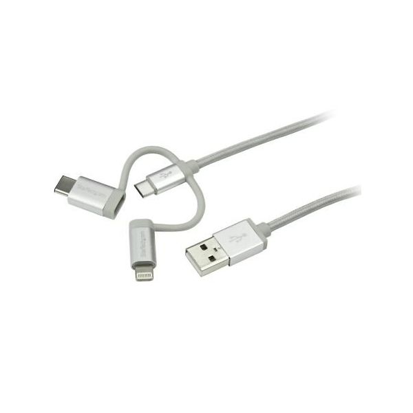 USB接続マルチ充電ケーブル 1m Lightning/USB TypeーC/MicroーUSB対応 LTCUB1MGR 1個（直送品）