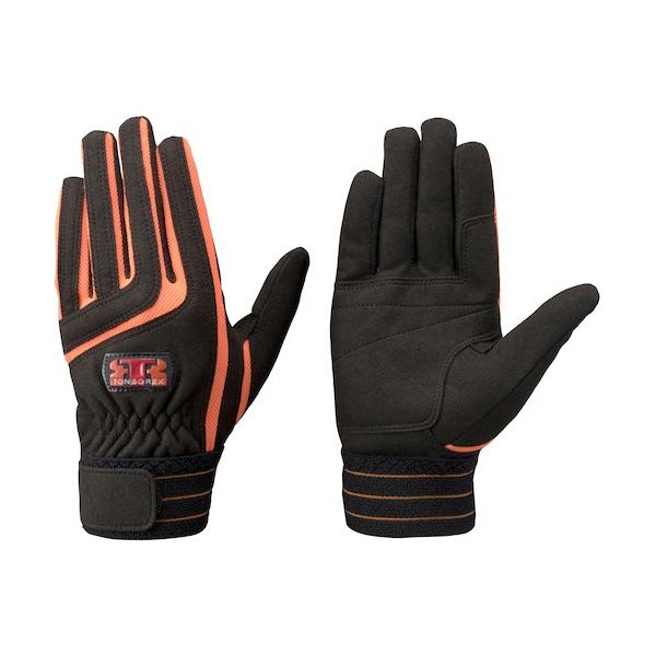 トンボ トンボレックス 人工皮革製手袋 ブラック×オレンジ E-129BK S 1双 522-0968（直送品）
