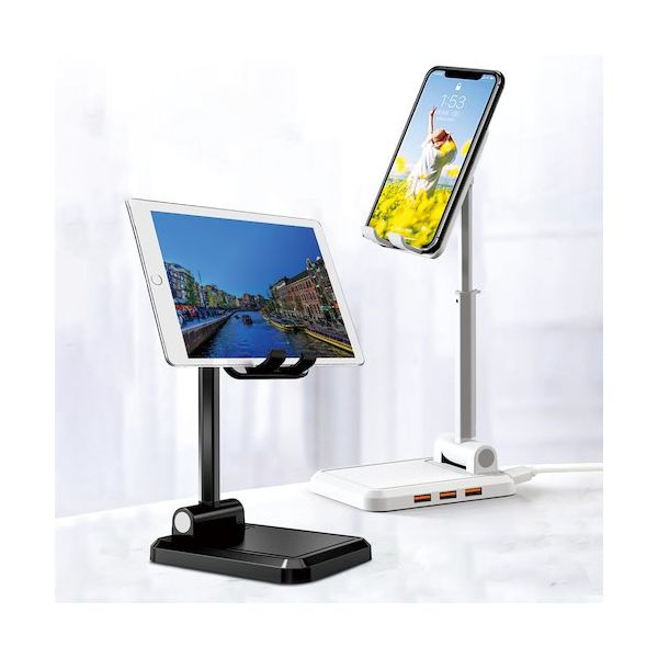 エアージェイ HUB付スマホスタンドBK ATST-HUB1BK 1個 562-5492（直送品）