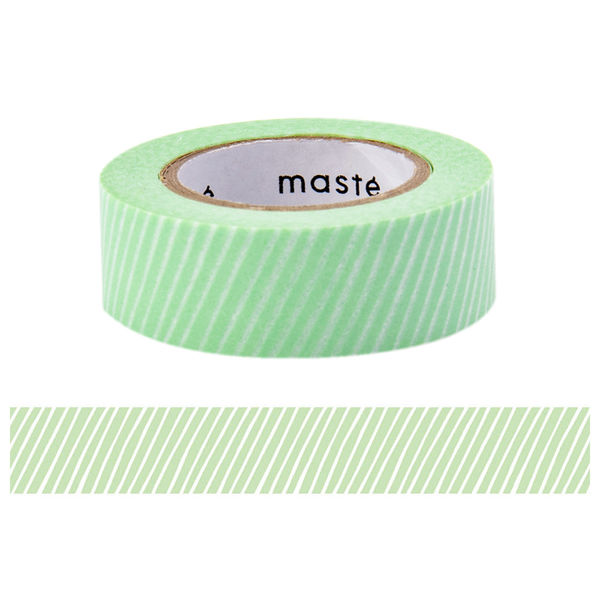 水性ペンで書けるマスキングテープ ストライプ・グリーン 小巻 幅15mm maste（マステ）（R） MST-FA12-D マークス