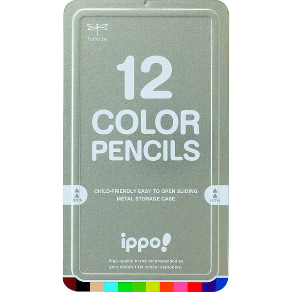色えんぴつ　スライド缶入　ippo（イッポ）　12色　プレーンM（シルバー）　CL-RNAN0412C　1個　トンボ鉛筆