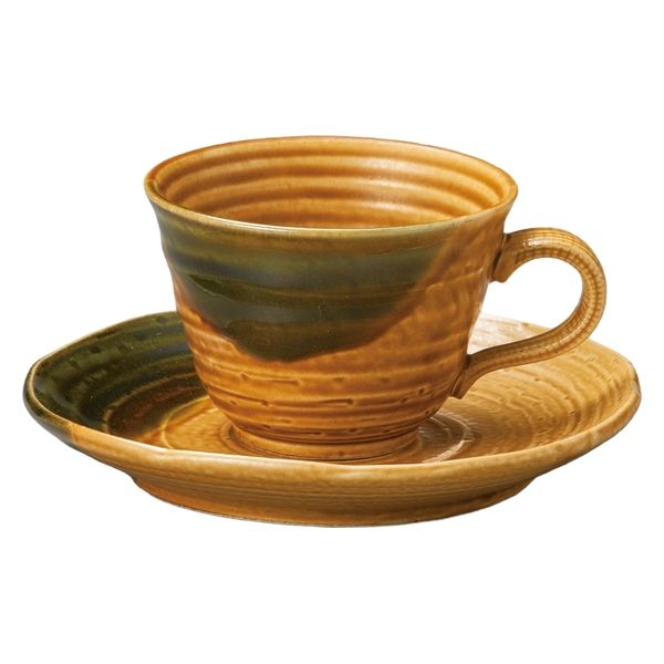 みやび街道　碗皿 渦紋黄瀬戸コーヒー碗皿  [ 4個入 ]　mkd-77766364　[ 4個入 ]（直送品）