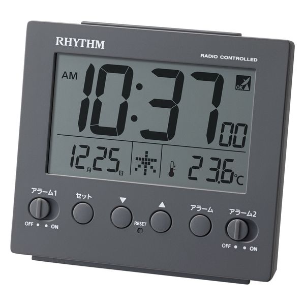 RHYTHM（リズム） フイットウェーブD236 ダークグレー 置時計 [電波 温度 カレンダー] 幅100×高さ91mm 1個