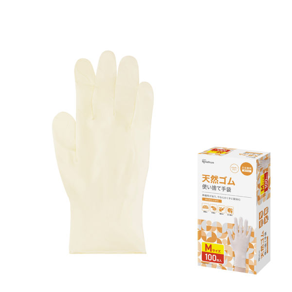 アイリスオーヤマ 使い捨て手袋 天然ゴム手袋 Mサイズ NR-100M 1箱（100枚入） - アスクル
