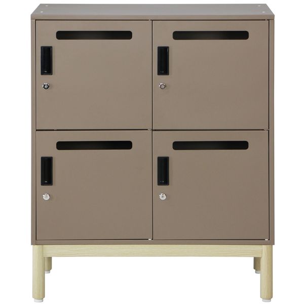 PREDONA(プレドナ)スチールパーソナルロッカー4人用(シリンダー錠)下置き用  幅800×奥行400×高さ970mm モカブラウン ラウンド脚