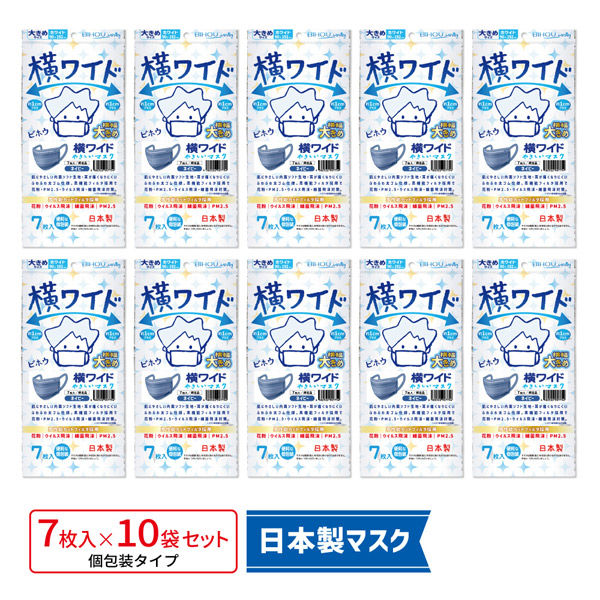 エスパック 横ワイドマスク7枚入 ネイビー10袋セット YN07-10-AS 1セット(10袋)（直送品）