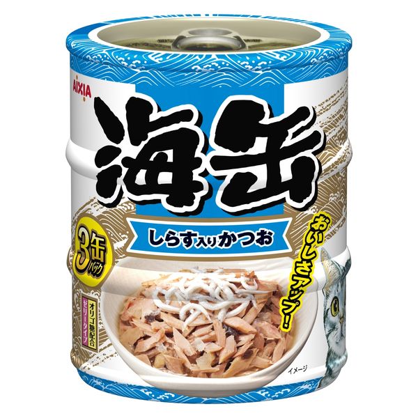 海缶ミニ3P 猫 しらす入りかつお（60g×3缶）1個 アイシア キャットフード ウェット 缶詰