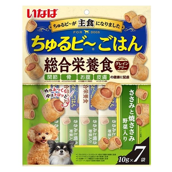 いなば ちゅるビーごはん 犬 ささみと焼ささみ野菜入り 総合栄養食（10g×7袋）ドッグフード セミモイスト - アスクル