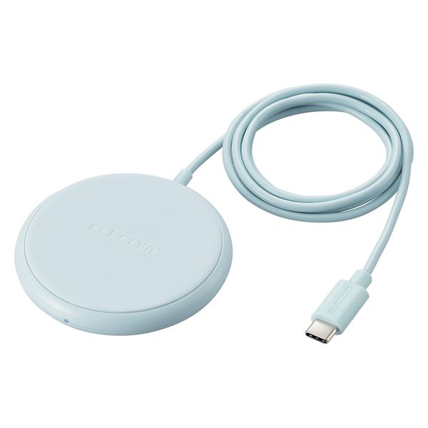 ワイヤレス充電器 Qi認証 5W 卓上 滑り止めパッド ケーブル一体 おくだけ充電 ブルー W-QA25BU エレコム 1個（直送品）