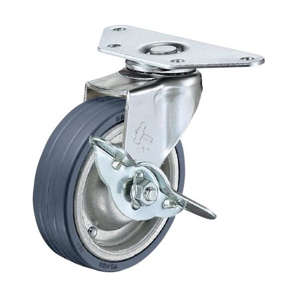 ハンマーキャスター ハンマー Eシリーズコーナー 旋回式ゴム車輪(スチールホイール)65mm ストッパー付 215E-PR65 1個（直送品）