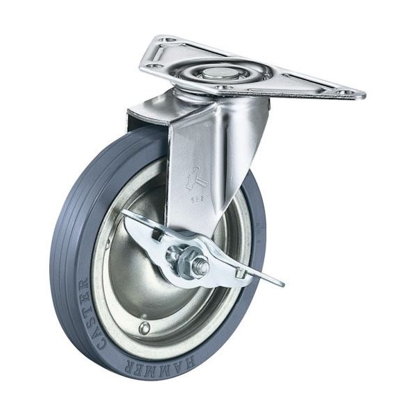 ハンマーキャスター ハンマー Eシリーズコーナー 旋回式ゴム車輪(スチールホイール)125mm ストッパー付 215E-PR125 1個（直送品）