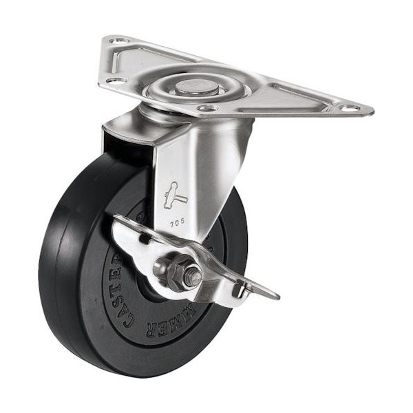 ハンマーキャスター ハンマー Eオールステンレスコーナー 旋回式ゴム車輪 100mm ストッパー付 215S0E-R100 1個（直送品）