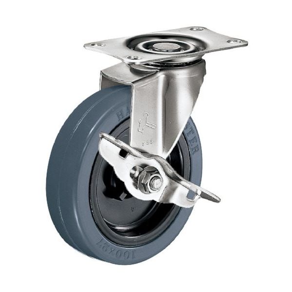 ハンマー Eシリーズオールステンレス 旋回式ゴム車輪(ナイロンホイール) 85mm スットパー付 315E-RN85 1個（直送品）