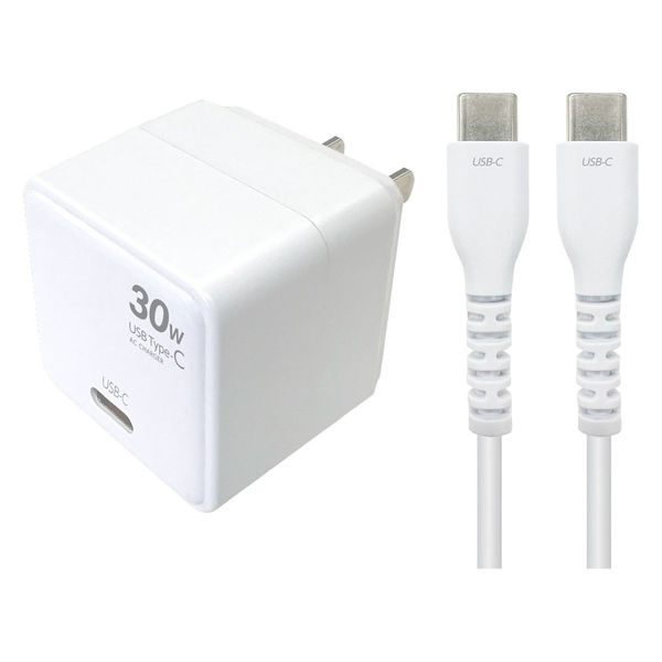 エアージェイ PD30W対応AC充電器+USB Type-Cケーブル1m AKJ-PD30DX WH 1個（直送品）