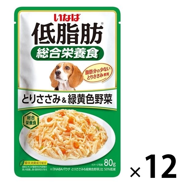 いなば 低脂肪 犬 総合栄養食 とりささみ＆緑黄色野菜 80g 1セット（1袋×12）ドッグフード ウェット - アスクル