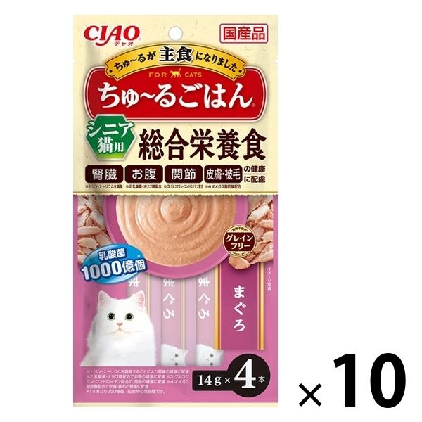 いなば CIAO チャオ ちゅ～るごはん 猫 総合栄養食 まぐろ 国産（14g×4本）1セット（1袋×10）キャットフード - アスクル