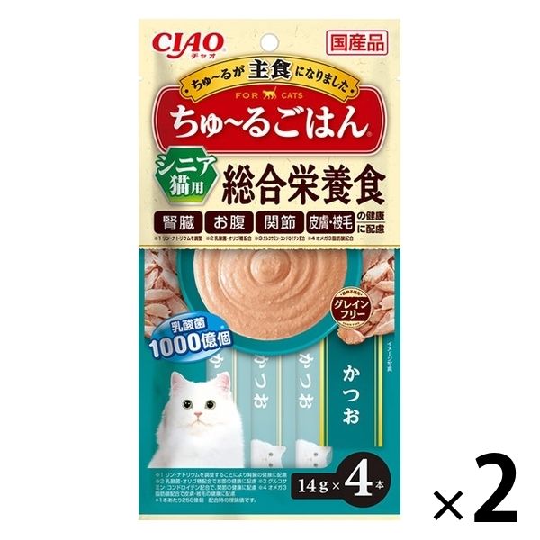 いなば CIAO チャオ ちゅ～るごはん 猫 総合栄養食 かつお 国産（14g×4本）1セット（1袋×2）ちゅーる キャットフード - アスクル