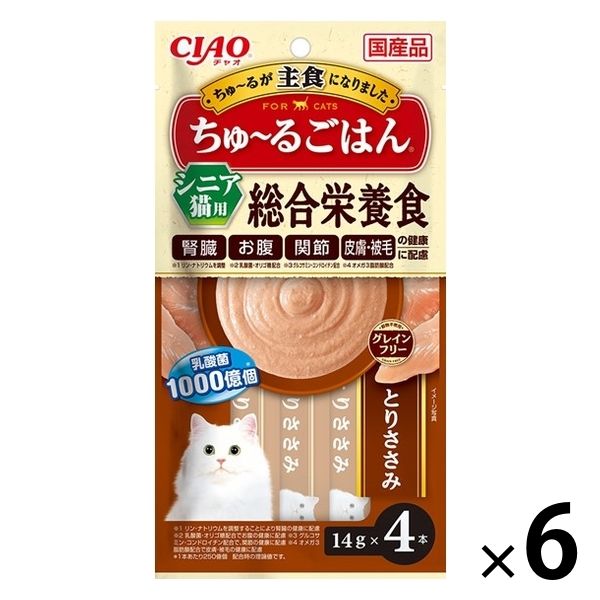 いなば CIAO チャオ ちゅ～るごはん 猫 総合栄養食とりささみ国産（14g×4本）1セット（1袋×6）ちゅーる キャットフード - アスクル