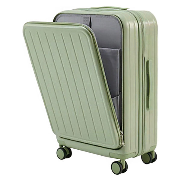 ファスナーで拡張可能キャリーケース　片開き　フロントオープン　緑　モスグリーン　スーツケース