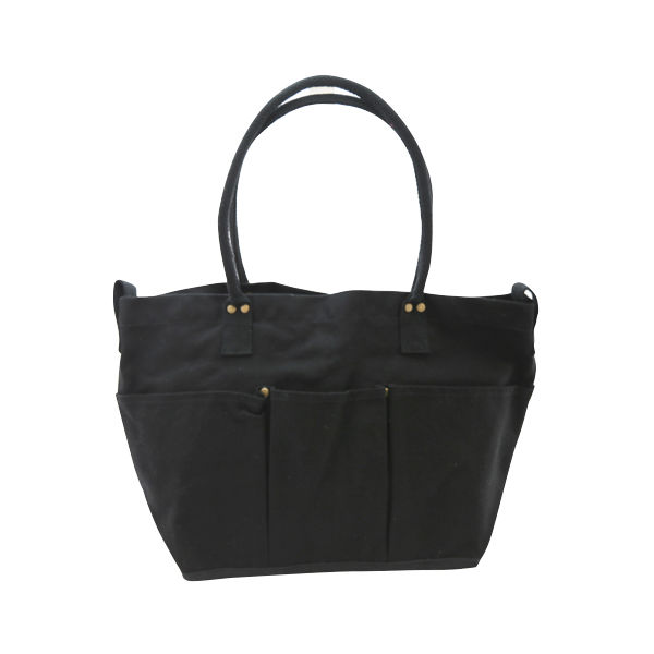 ジェイワークスプランニング トートバッグ マルチポケット 帆布 厚手 カラー M JW010 1個　ブラック（直送品）