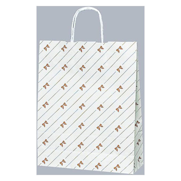 福助工業 紙手提げ袋 ラッピーバッグ No.2 リボンストライプ 00055474 1ケース(200個(50個×4)（直送品）