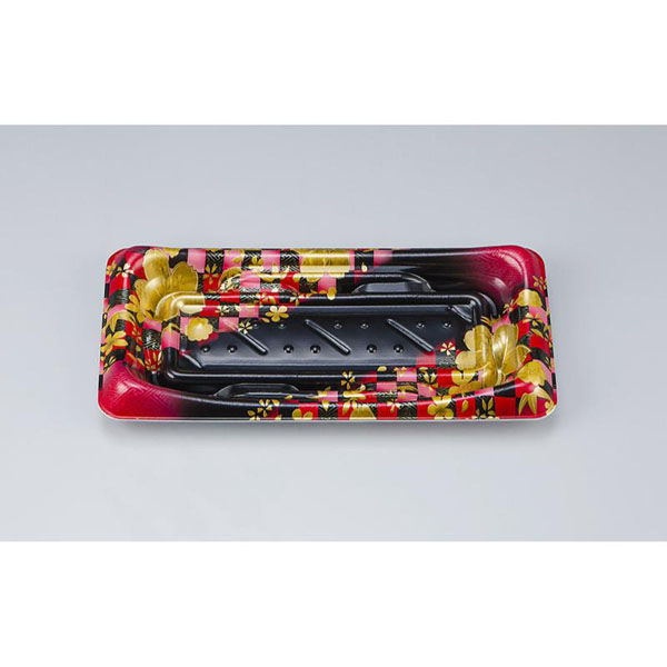 シーピー化成 寿司容器 SFうま皿14 花雅黒赤 本体 0276914008705 1ケース(1200個(50個×24)（直送品）