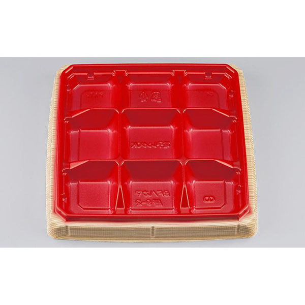 シーピー化成 弁当容器 BFハカマ膳9-2 杉板赤 本体(N) 0746109021355 1ケース(400個(50個×8)（直送品）