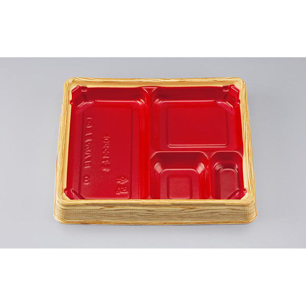 シーピー化成 弁当容器 BFハカマ集膳6-1 杉板赤 本体(N) 0748206011355 1ケース(600個(50個×12)（直送品）