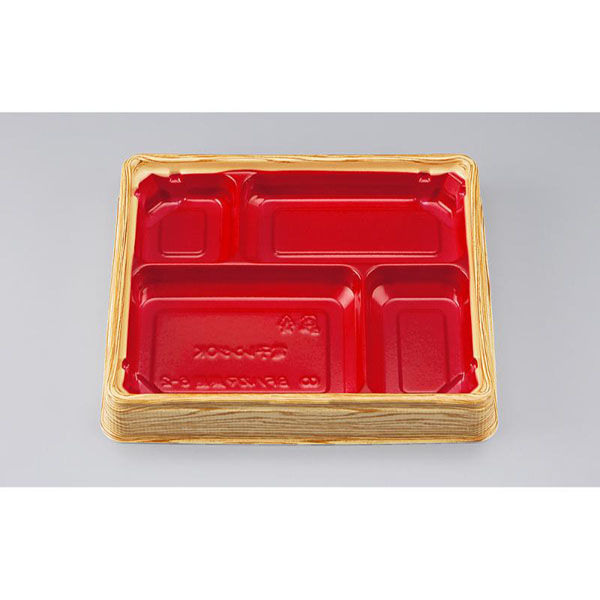シーピー化成 弁当容器 BFハカマ集膳6-2 杉板赤 本体(N) 0748206021355 1ケース(600個(50個×12)（直送品）
