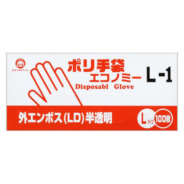 福助工業 衛生資材 ポリ手袋エコノミー L-1 100枚入り 0845302 1ケース(30個(1個×30)（直送品）