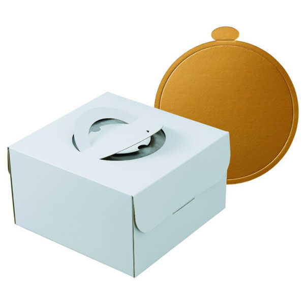ヤマニパッケージ ケーキ箱 デコホワイト150 7号 中央差し 金台紙付丸型 DE-223TM 1ケース(100個(1個×100)（直送品）