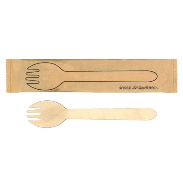 九州紙工 使い捨てスプーン ウッドスプーンフォーク16cm紙完封 WSF-004N 1ケース(2000個(100個×20)（直送品）