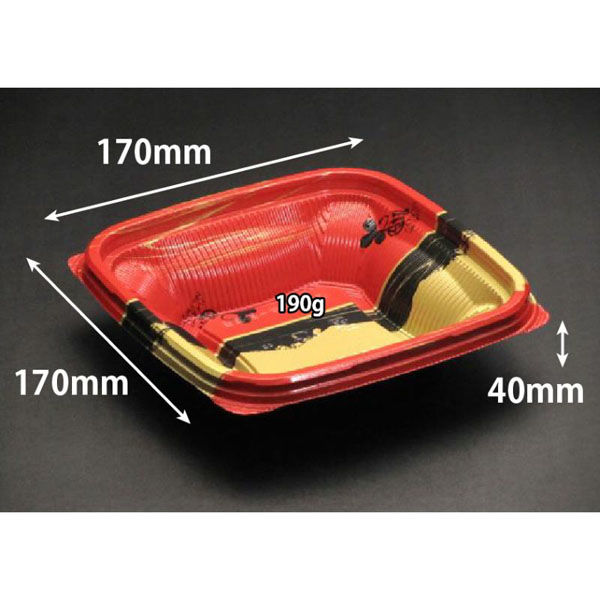 リスパック どんぶり容器 バイオ のぞみ 角170-40B K-あじわい赤J10 RHHQ497 1袋(50個)（直送品）